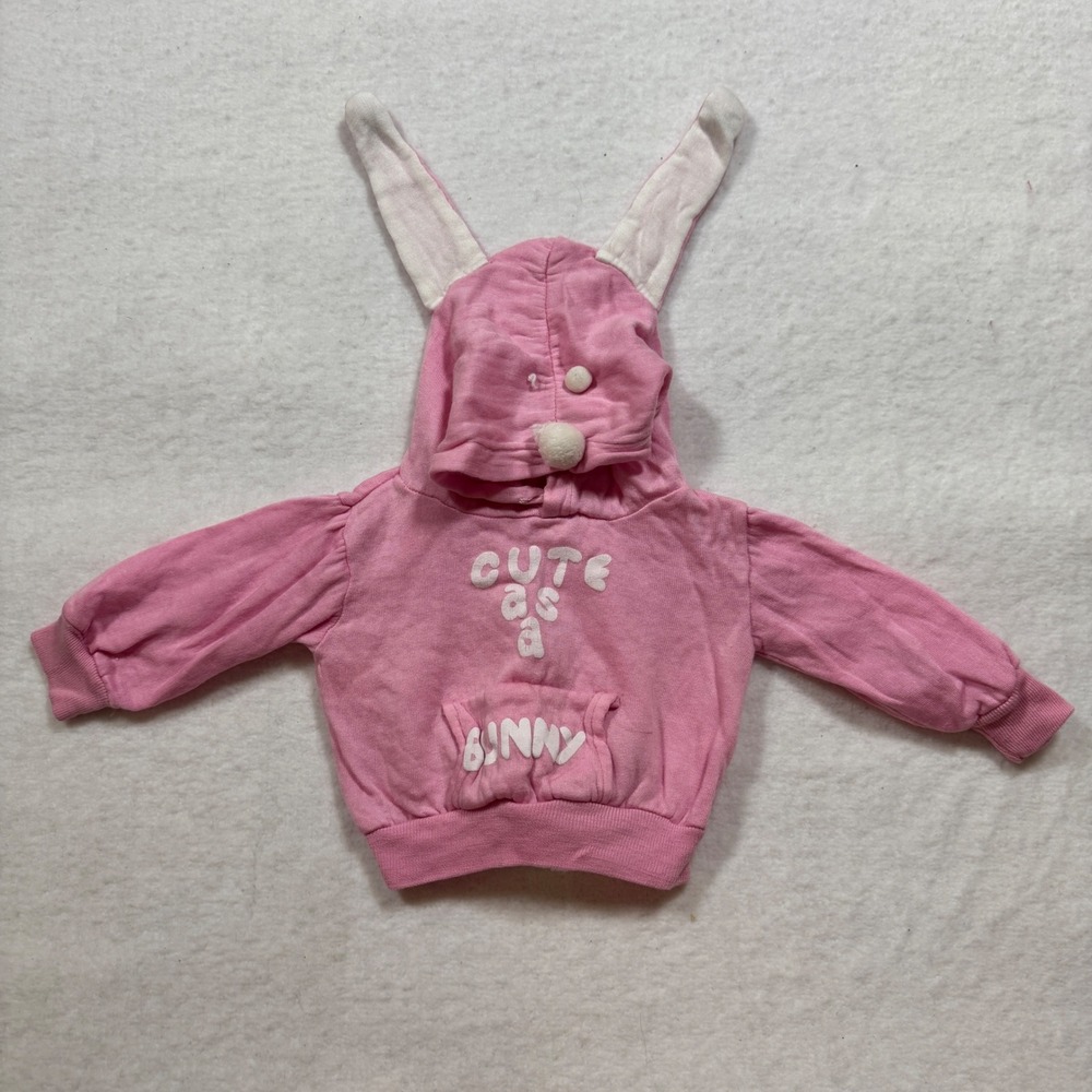 Vintage Jelly Beans Pink Bunny Hoodie Ears Tail 18M Acrylic Knit Easter Sweater